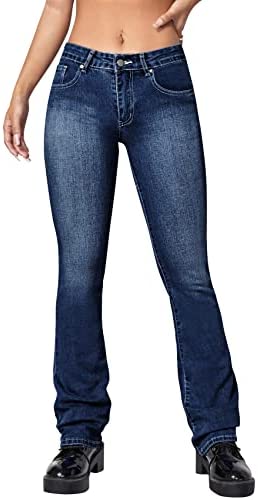 Women's Casual Slim Fit Flared Jeans Mid Waisted Sexy Stretchy Comfortable Denim Pants Trousers with Pockets