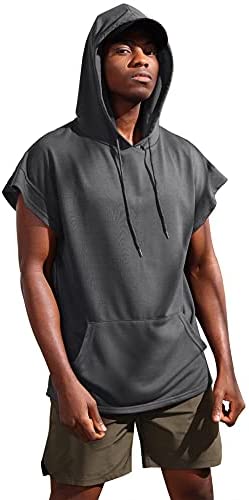 iWoo Men's Workout Hooded Tank Tops Bodybuilding Muscle Shirts Short Sleeve Gym Hoodie for Men