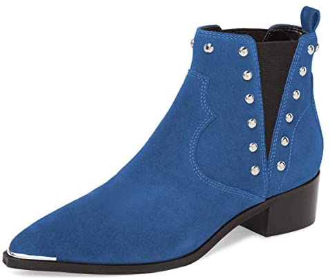FSJ Women Dressy Chelsea Ankle Boots Pointed Toe Chunky Low Heels Side Panel Faux Suede Shoes Size 4-15 US