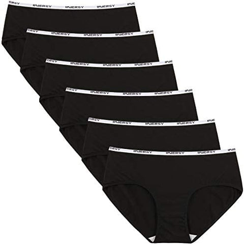 INNERSY Womens Cotton Sporty Underwear Hipster Panties Regular & Plus Size 6-Pack
