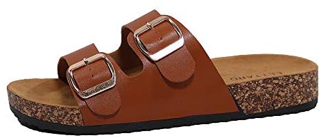 EETTARO Women's Casual Cork Footbed Slide Sandals Ladies 2-Strap Adjustable Buckle Beach Slippers Slip-on Platform Shoes