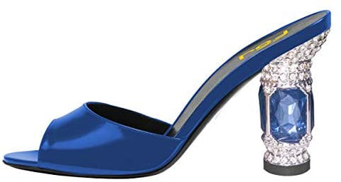 FSJ Women Crystal Mid Heels Clogs Mules Slip On Peep Toe Sandals Casual Slide Summer Slipper Shoes Size 4-15 US