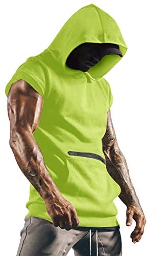 iWoo Mens Fashion Muscle T Shirts Hooded Workout Shirts with Pocket