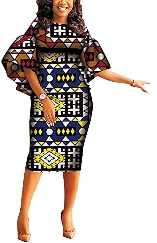 Women African Dashiki Dresses Traditional Print Patchwork Knee Length Dress for Lady