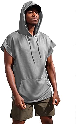 iWoo Men's Workout Hooded Tank Tops Bodybuilding Muscle Shirts Short Sleeve Gym Hoodie for Men