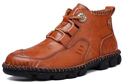 Mens British Boots Ankle Length Leather Motorcycle Boots Zipper or Lace-Up