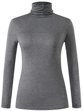 Xelky Womens Long Sleeve Turtleneck Shirt Lightweight Slim Turtle Neck Active Tops Basic Pullover Undershirt 2 Pack