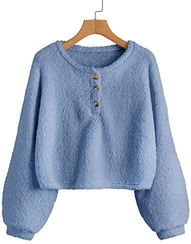 Girls Sherpa Fleece Crop Tops Oversized Puff Long Sleeve Sweatshirt Jacket Coat