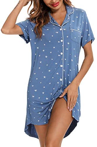 Pajama Nightgown for Women Short/Long Sleeve Button Down Nightwear Top Boyfriend Sleep Shirts Nightdress S-XXL