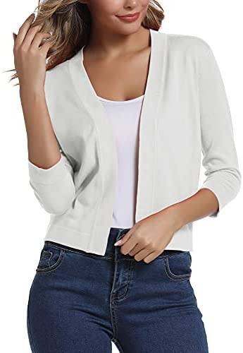 Urban CoCo Women's 3/4 Sleeve Cropped Cardigan Sweater Elegant Shrugs for Women