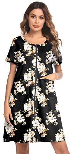 Women Zip-up Bathrobes Short Nightgown