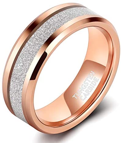 8mm Mens Tungsten Wedding Rings Gear Steampunk Sandstone Meteorite Inlay Wedding Band High Polished Beveled Edge Comfort Fit Size 7-13