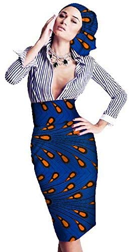 XIAOHUAGUA African Womens Wax Print Skirt Dashiki Plus Size Midi Dresses with Headwrap