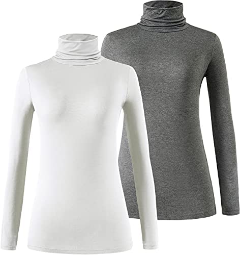 Xelky Womens Long Sleeve Turtleneck Shirt Lightweight Slim Turtle Neck Active Tops Basic Pullover Undershirt 2 Pack