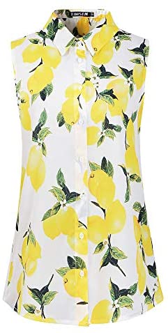 TIMSEM Womens Sleeveless Floral Printed Chiffon Casual Blouse Shirts Tops