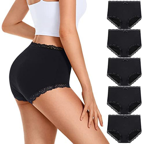 High Waisted Cotton Underwear For Women,Breathable Soft Cotton Full Brief Panties Stretch Lace Ladies Panties For Women