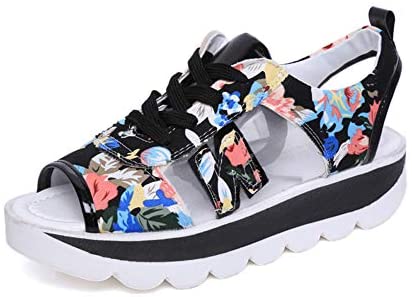 Floral Print Platform Sandals for Women Breathable mesh walking Casual shoes Chunky sports sandals