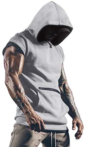 iWoo Mens Fashion Muscle T Shirts Hooded Workout Shirts with Pocket