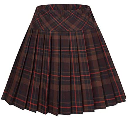 Women's Elastic Waist Plaid Pleated Skirt Tartan Skater School Uniform Mini Skirts