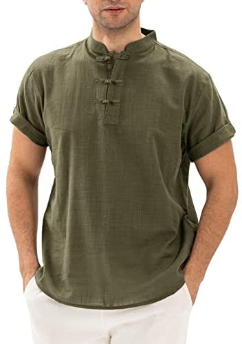 Yasiter Men's Casual Lightweight Henley Frog Button Closure Soft Solid Breathable Short Sleeve Henley Shirts