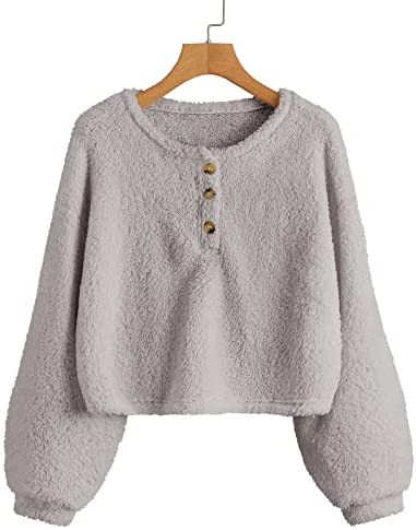 Girls Sherpa Fleece Crop Tops Oversized Puff Long Sleeve Sweatshirt Jacket Coat