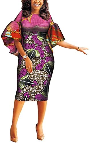 Women African Dashiki Dresses Traditional Print Patchwork Knee Length Dress for Lady