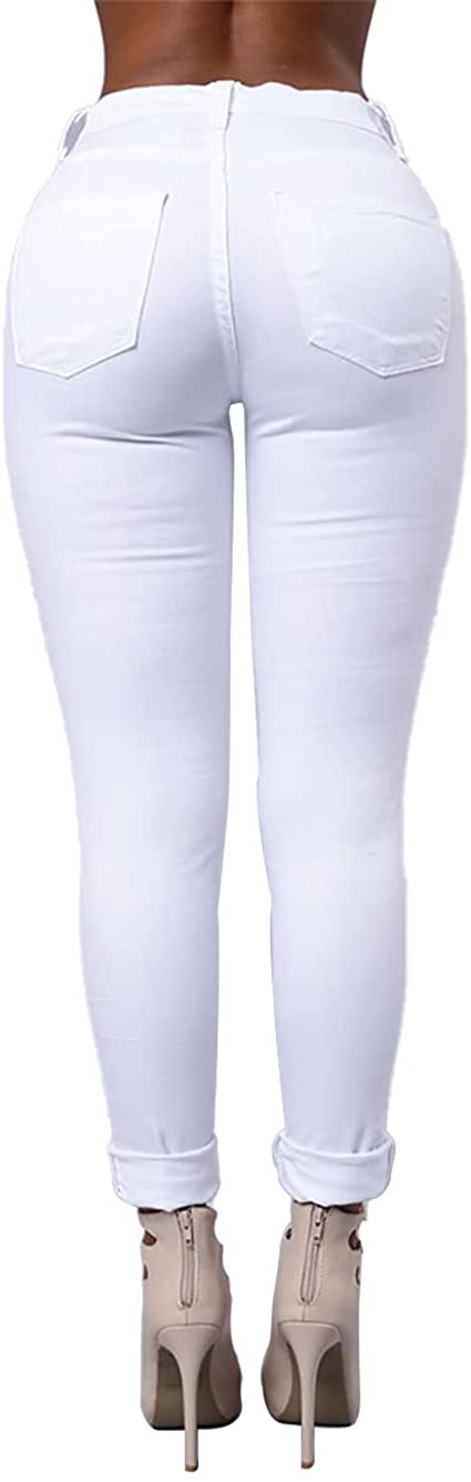 elselect Women's Ripped Jeans for Women High Waist Butt Lifting Skinny Distressed Jeans Leggings with Pockets
