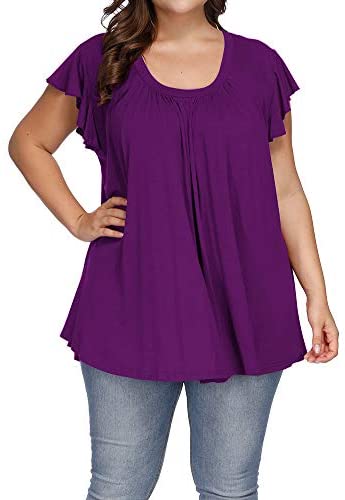 Women's Plus Size Top Short Sleeve Casual Ruffle Loose Pleated Flowy Summer T Shirts