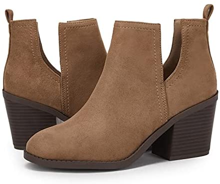 Women Chunky Block Stacked Low Heel Ankle Boots Cut Out Pointed Toe Comfortable Booties