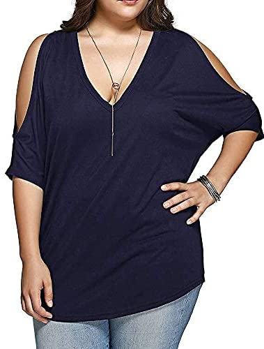 Women Plus Size Tops V Neck Short Sleeve Batwing Top Cold Shoulder T Shirt