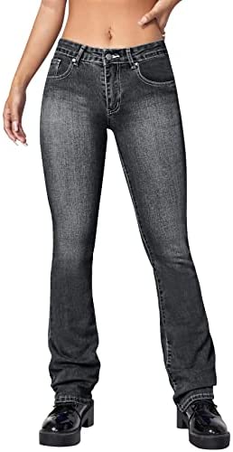 Women's Casual Slim Fit Flared Jeans Mid Waisted Sexy Stretchy Comfortable Denim Pants Trousers with Pockets