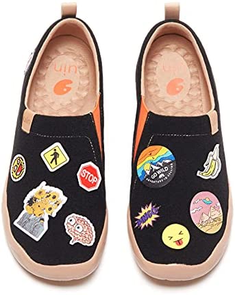 UIN Women's Slip Ons Lightweight DIY Stylish Pattern Stickers Walking Casual Loafers Comfortable Art Travel Shoes