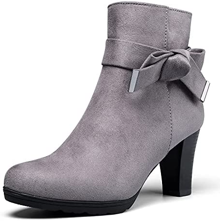 mysoft Women's Booties with Heel, Chunky Stacked Heel Zipper Ankle Boots for Ladies