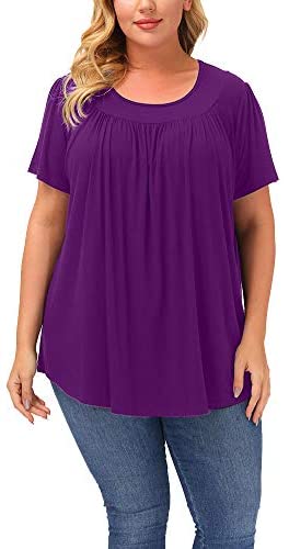 Plus Size Blouse Women Short Sleeve Blouses Summer Casual Pleated Tops