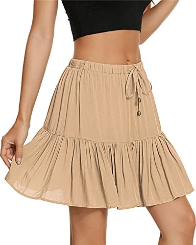 Women's Flared Short Skirt Floral/Solid Ruffle Mini Skater Skirt