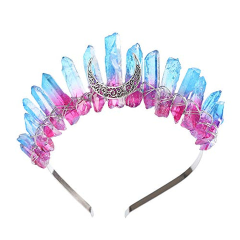 AWAYTR Raw Crystal Quartz Crown – Rhinestone Tiara Mermaid Headband for Woman Weeding and Partie(white)