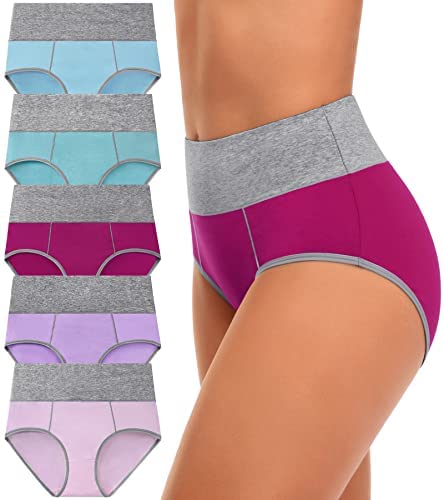 High Waisted Underwear for Women Cotton No Muffin Top Full Coverage Briefs Soft Stretch Ladies Panties 5 Pack