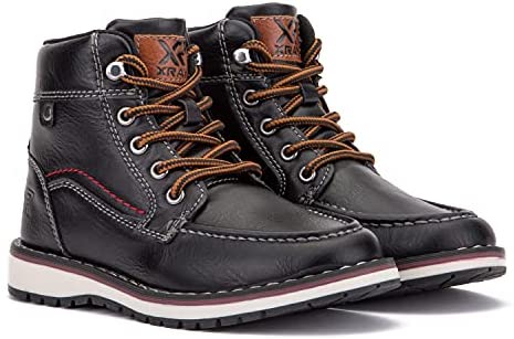 X RAY Footwear Jayden Boy’s Fashion Classic Combat Leather High-Top Moc Boots, Apron toe, Thermoplastic rubber Outsole