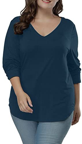 Women's Plus Size T Shirts Long Sleeve Asymmetric Hem Casual Tee Tops