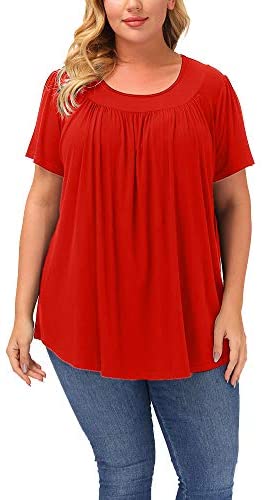 Plus Size Blouse Women Short Sleeve Blouses Summer Casual Pleated Tops