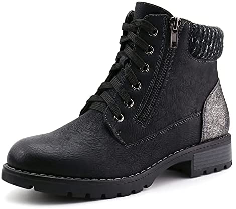 Women Lace up Ankle Booties Side Zipper Combat Boots
