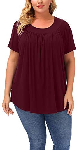 Plus Size Blouse Women Short Sleeve Blouses Summer Casual Pleated Tops