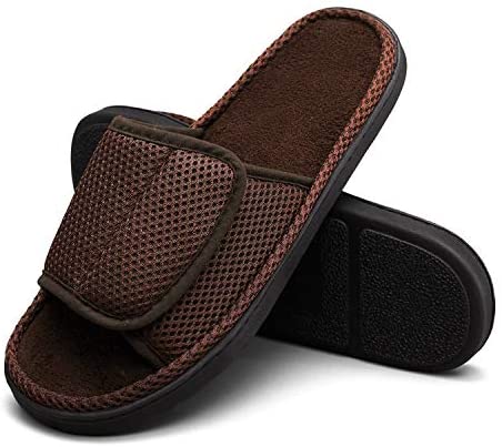 mysoft Mens Summer Slippers Indoor Outdoor Adjustable Slide Open Toe Slippers with Memory Foam, Breathable and Comfortable