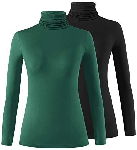 Xelky Womens Long Sleeve Turtleneck Shirt Lightweight Slim Turtle Neck Active Tops Basic Pullover Undershirt 2 Pack