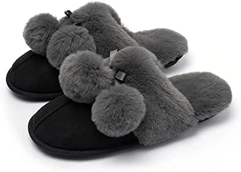 Katliu Women's Fluffy Slippers Warm Faux Fur Memory Foam Slippers Non Slip House Slippers