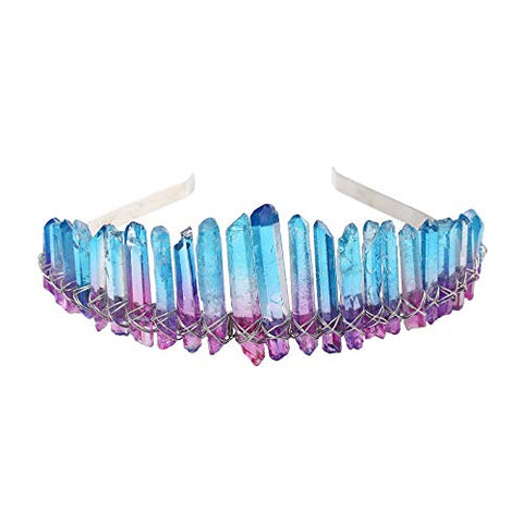 AWAYTR Raw Crystal Quartz Crown – Rhinestone Tiara Mermaid Headband for Woman Weeding and Partie(white)