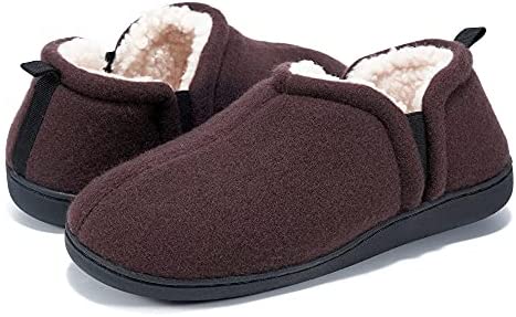 Slippers for Men Cozy Memory Foam Closed Back House Shoes with Plush Sherpa Fleece Lining Anti-Skid Rubber Sole Slip on Flats Slippers Indoor Outdoor