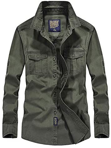 Men's Cargo Solid Casual Fitted Long Sleeve Shirts