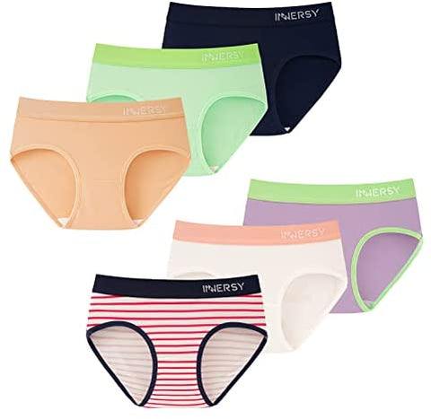 INNERSY Big Girls' Underwear Teens Contrasting Color Cotton Briefs Panties 6 Pack