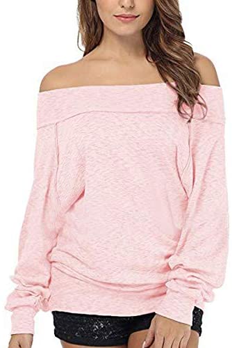Women's Solid Off Shoulder Bat Sleeve Sweatshirt Plain Fashion Casual Shirt